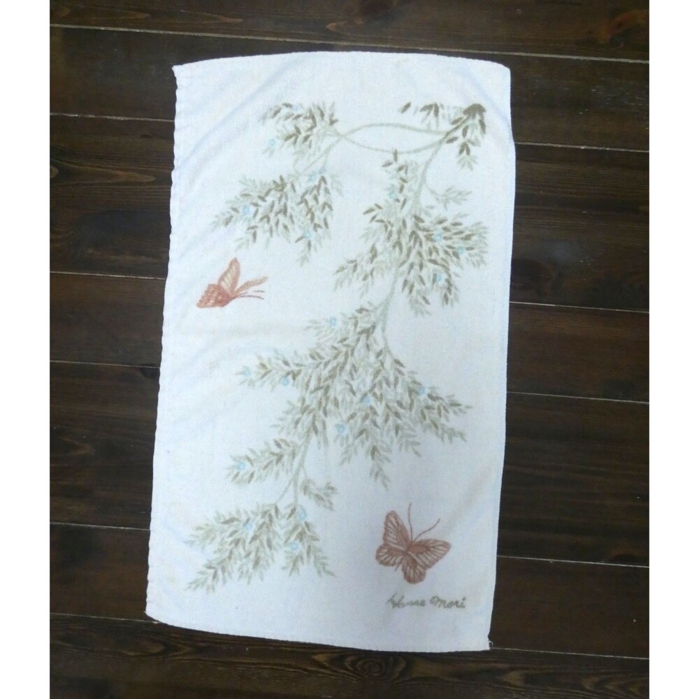 VTG Hanae Mori Martex Hand Towel Butterfly Floral Print Cotton 26"x15"